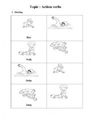 English Worksheet: swim, run, walk, jump