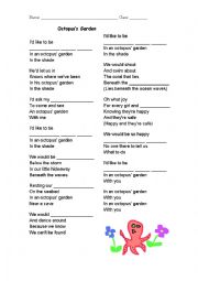 English Worksheet: Octopuss Garden cloze with answers