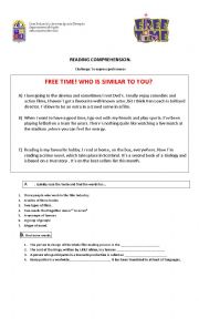 English Worksheet: Reading about free time activites