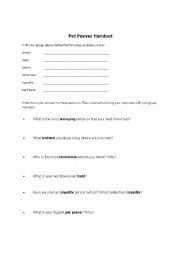 English Worksheet: Pet Peeves Handout