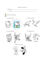 English Worksheet: CAN - CANT