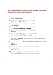 English Worksheet: Given Answers