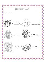 English Worksheet: Objects in a party