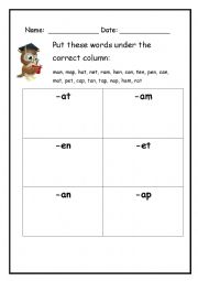 English Worksheet: Put these words under the right column