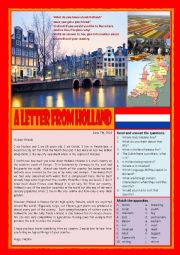 English Worksheet: A letter from Holland (Reading, answering questions and writing a letter)