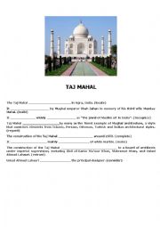 The Taj Mahal - ESL worksheet by Paola_Papasso