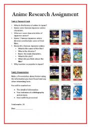 English Worksheet: anime and manga - what is the differnce