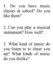 English Worksheet: music questions