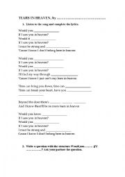 English Worksheet: Tears in Heaven for second conditional