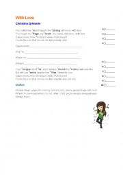 English Worksheet: Song - With Love (Christina Grimmie)