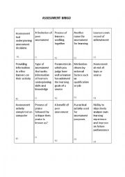 English Worksheet: assessment bingo