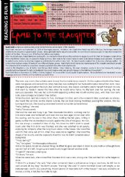 Lamb to the Slaughter by Roald Dahl  READING + questions + KEY