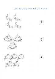 English Worksheet: Match the fruits with the numbers