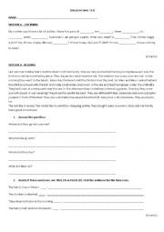 ENGLISH TEST - ESL worksheet by Estefania12345