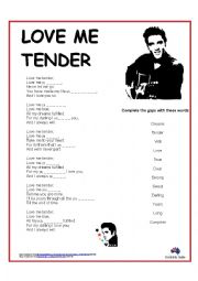Song: Love Me Tender by Elvis (cloze)