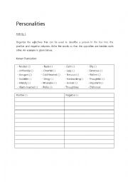 English Worksheet: Personalities