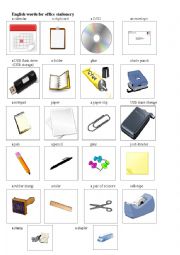 English words for office stationery