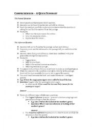 English Worksheet: Comprehension Question Types