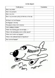 At the Airport worksheet vocabulary