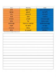 English Worksheet: Basic Root Word Activity