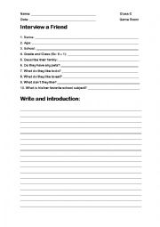 English Worksheet: Interview a Friend and write an introduction