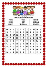 Colors wordsearch and unscramble