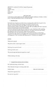 English Worksheet: test simple past/past continuous