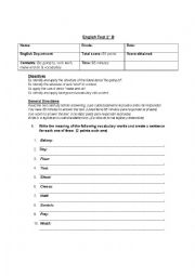 English Worksheet: English Test; Be going to, verb wish, make and do & vocabulary.
