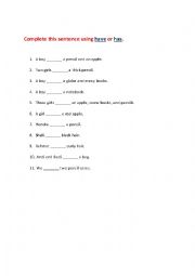 English Worksheet: complete the sentence uing have or has
