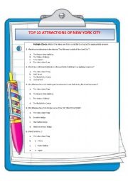 English Worksheet: TOP 10 ATTRACTIONS OF NEW YORK CITY