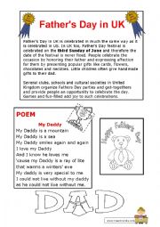 English Worksheet: fathers day traditions and a poem