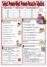 English Worksheet: Subject Pronouns,Object Pronouns,Possessive Adjectives