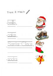 English Worksheet: Xmas Tracing & Matching