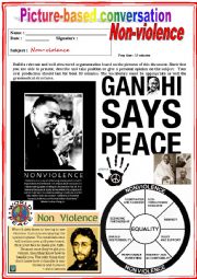 English Worksheet: Picture based conversation.  NON-VIOLENCE. (Debating) 19/