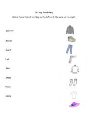 English Worksheet: Matching Clothing Vocabulary