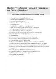 English Worksheet: Stephen Fry in America - Episode 4 - Comprehension questions with answers.