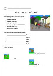 English Worksheet: What do animals eat?