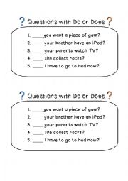 English Worksheet: Asking Questions with Do or Does - Exit Slips