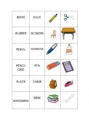 Memory Game School Objects Young Learners