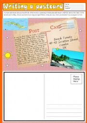 English Worksheet: Writing - A postcard (Holiday)