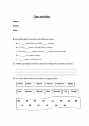 English Worksheet: class activities