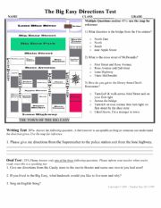 Directions Test with map activity for speaking oral, writing & questions