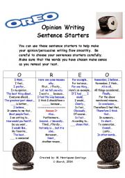 Opinion / Persuasive Writing Sentence Starters- O.R.E.O. Model