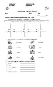 English Worksheet: Places and things vocabulary assessment