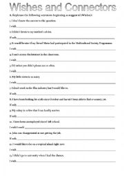 English Worksheet: Rephrasing - Wishes and Connectors