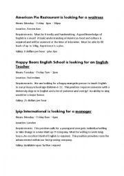 English Worksheet: Fictive jobs vacancies 