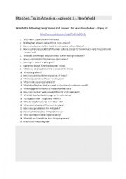 English Worksheet: Stephen Fry in America - Episode 1 -  Comprehension questions with answers.