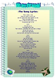 We Are The World Song Worksheets