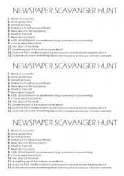 Newspaper Scavenger Hunt