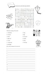 Holidays and Events Wordsearch Puzzle